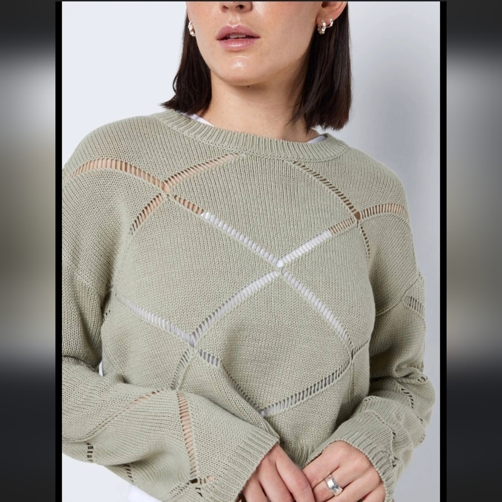 Noisy May, June Pointelle Wide Neck Sweater, Desert Sage, Size Medium - NWT!! - Picture 2 of 6
